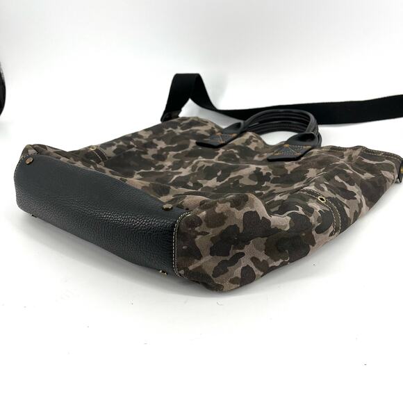 Nicoli Suede and Leather Large Tote Bag Camo Canvas Shoulder Strap - Picture 4 of 8